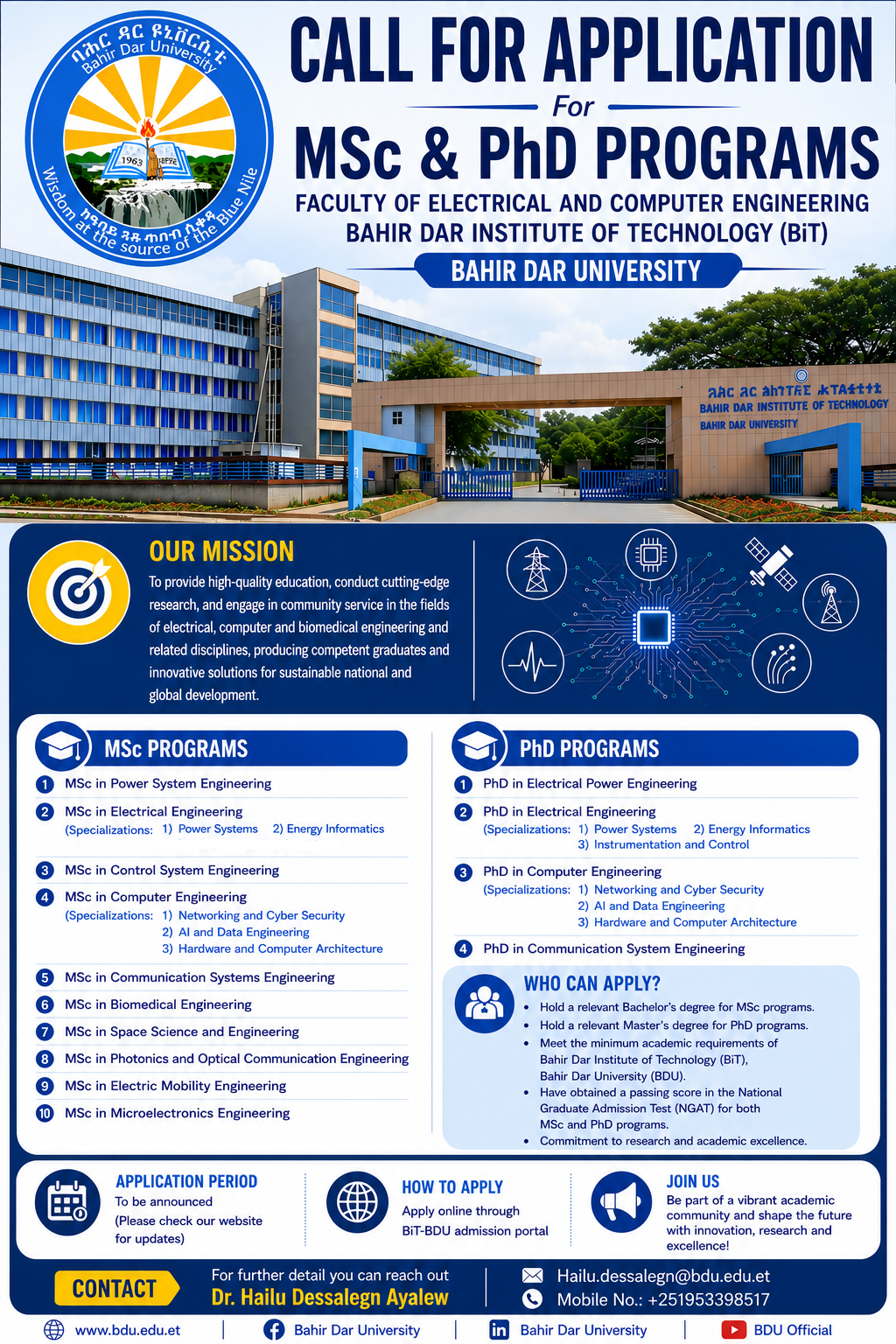 Call for Application for MSc and PhD Programs in FECE